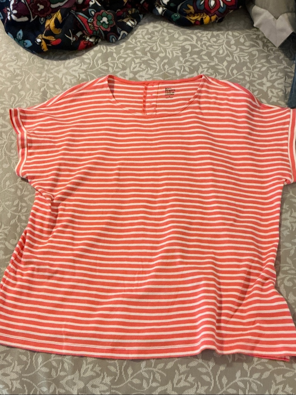 Kim Rogers Coral and White Striped Short-Sleeve Tee